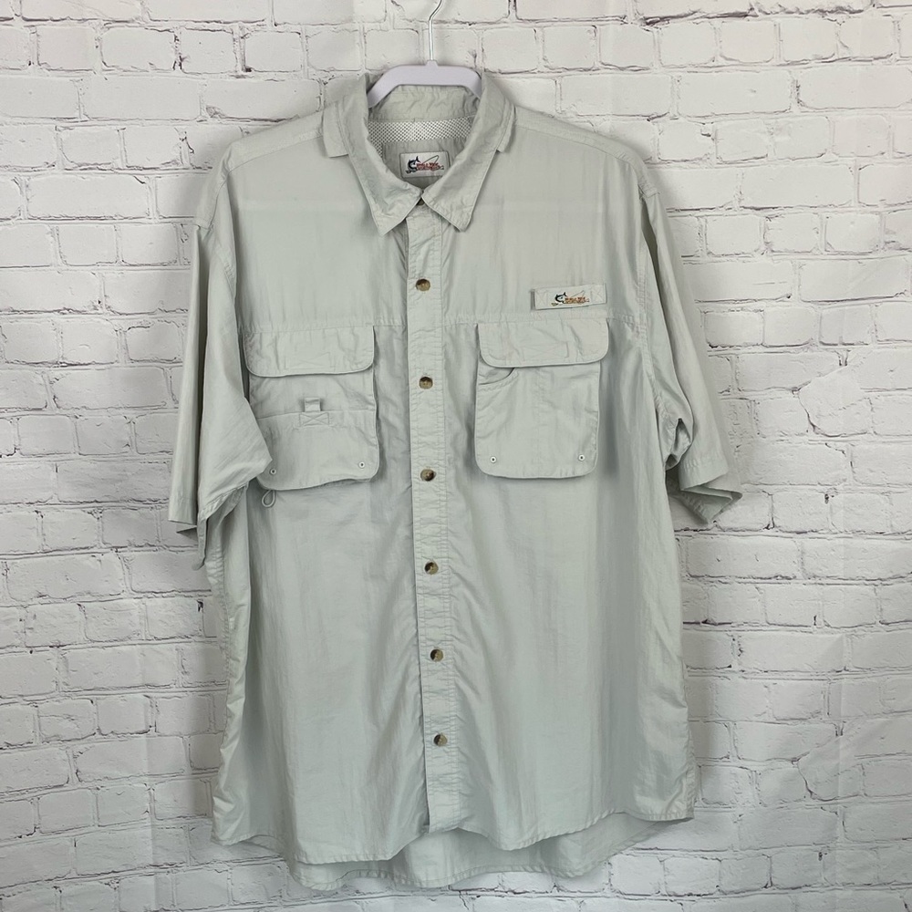 World Wide Sportsmen Fishing Shirt Short Sleeve Light Gray Size XL